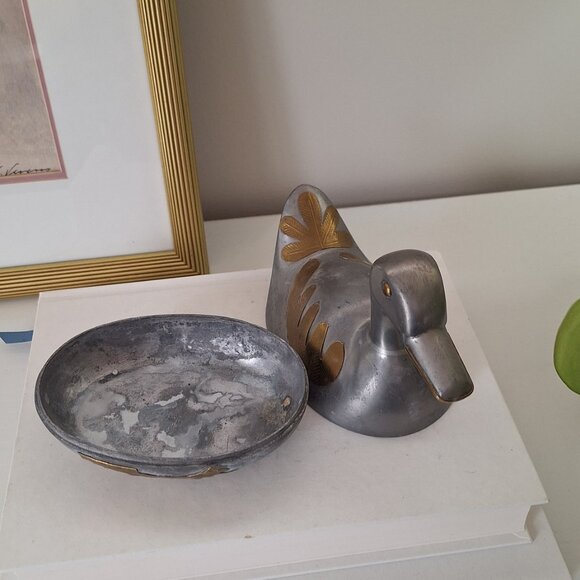 Vintage Pewter Brass Duck Trinket Box - bird Figurine - Picture 2 of 8